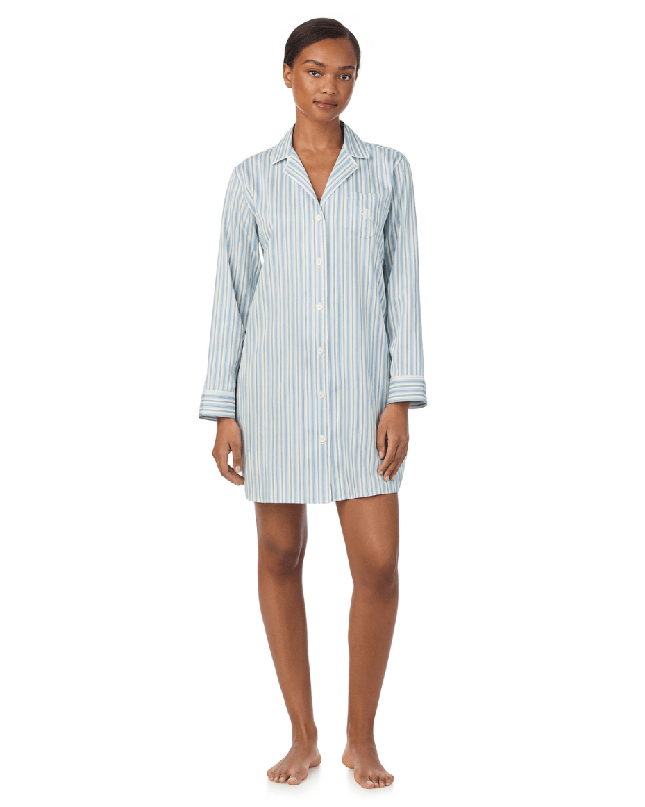 Ralph Lauren Long Sleeve Notch Collar Sleepshirt - RALPH LAUREN - Luxe Leopard