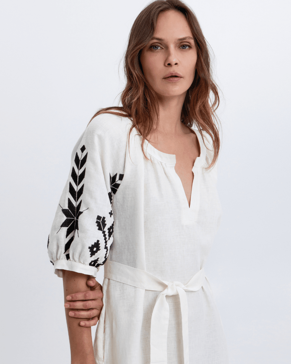 Milla Greek Archaic Kori Long IOS 3/4 Sleeves Belt Dress - MILLA GREEK ARCHAIC KORI - Luxe Leopard