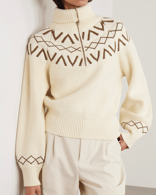 Varley Sigrid Fairsle Half Zip Knit - VARLEY - Luxe Leopard