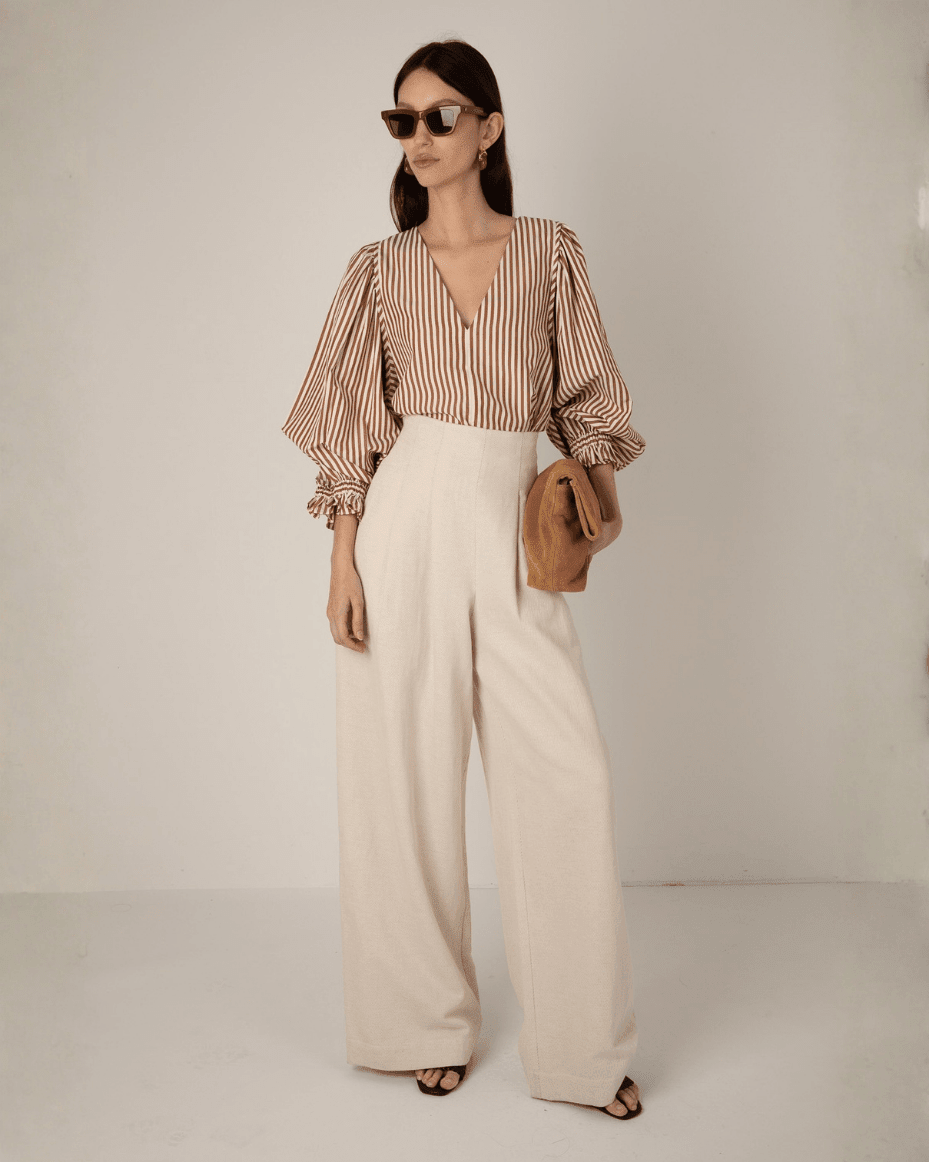 Vivere Remi Brown Stripe Blouse - Luxe Leopard