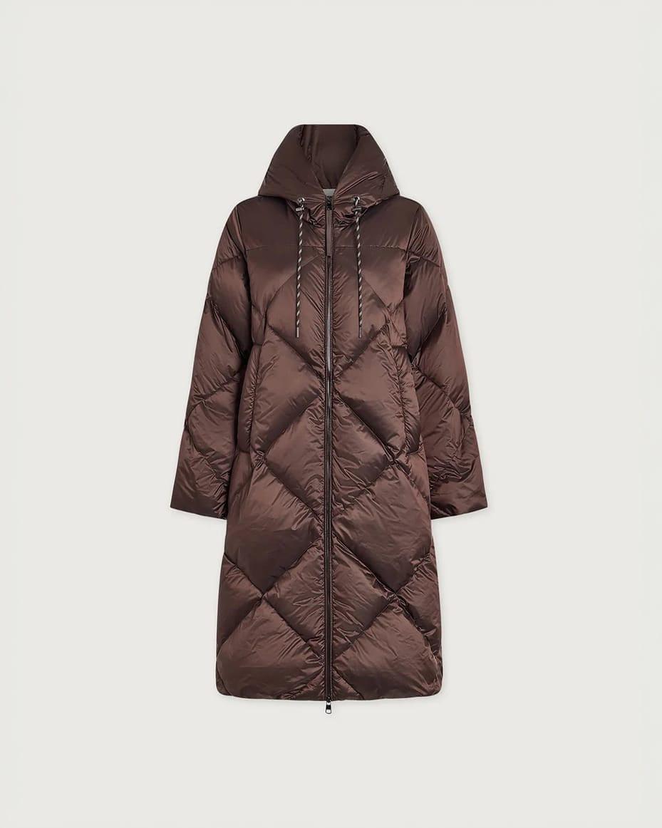 Varley Ashfield Long Down Puffer Dark Truffle Metallic