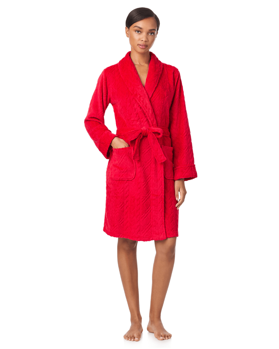 Ralph Lauren Long Sleeve Shawl Collar Short Robe - RALPH LAUREN - Luxe Leopard