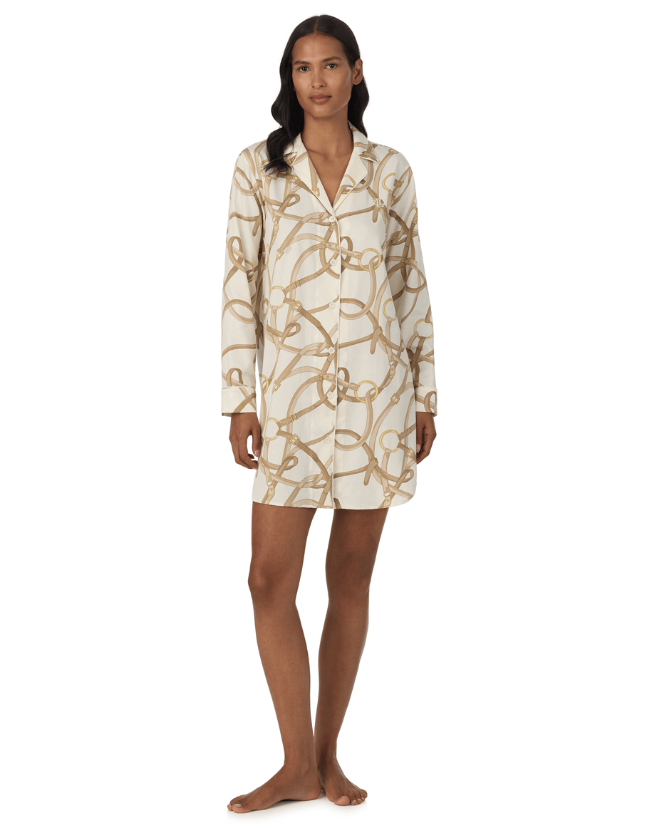 Lauren Ralph Lauren Long Sleeved Short Sleepshirt in Belting Print