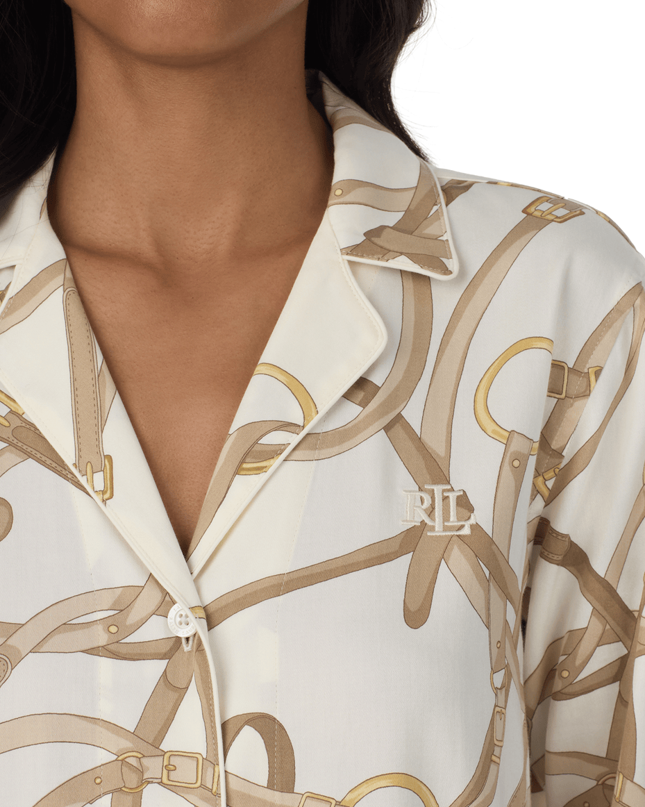 Lauren Ralph Lauren Long Sleeved Short Sleepshirt in Belting Print