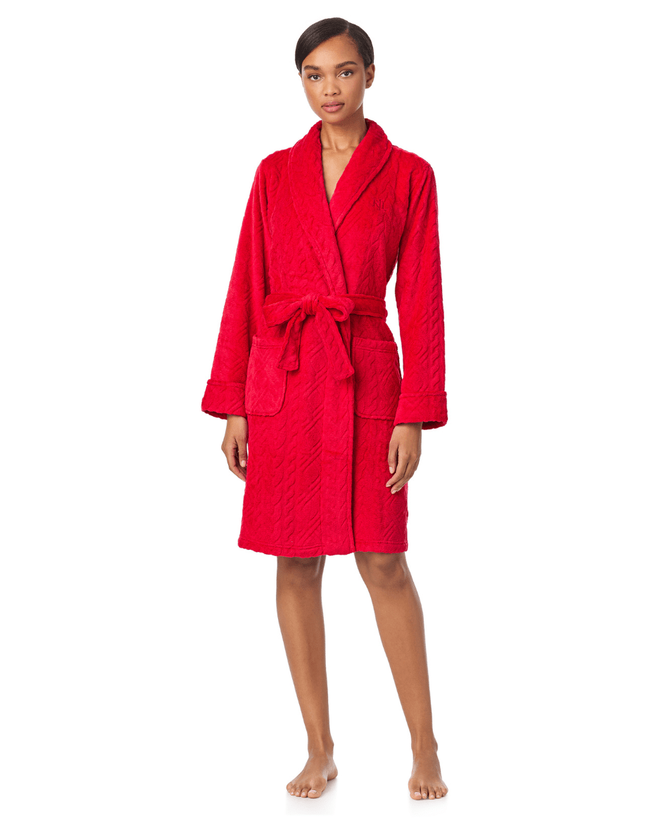 Ralph Lauren Long Sleeve Shawl Collar Short Robe - RALPH LAUREN - Luxe Leopard