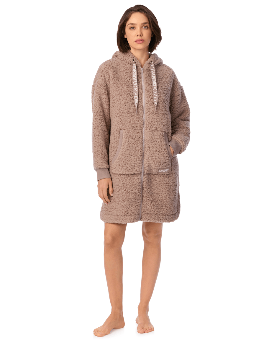 DKNY Long Sleeved Short Robe in City Stone