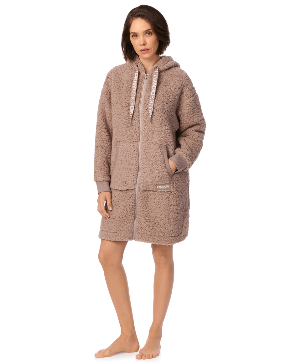 DKNY Long Sleeved Short Robe in City Stone