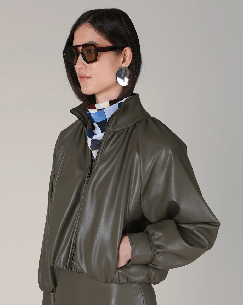 Vivere Salomi Faux Leather Bomber Jacket