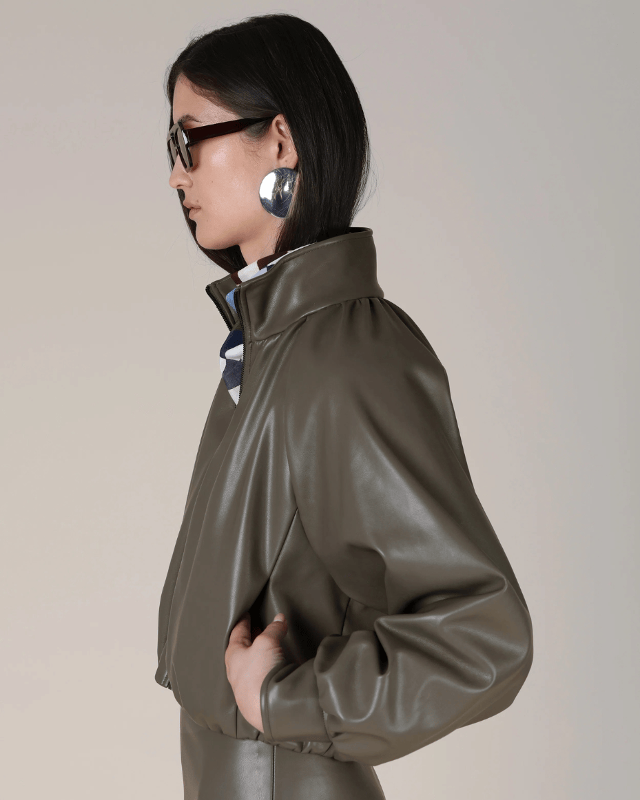 Vivere Salomi Faux Leather Bomber Jacket