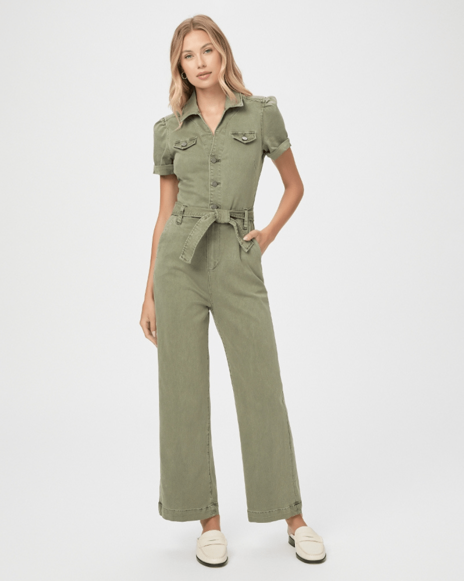 Paige Anessa Shortsleeve Jumpsuit - Vintage Ivy Green - Luxe Leopard