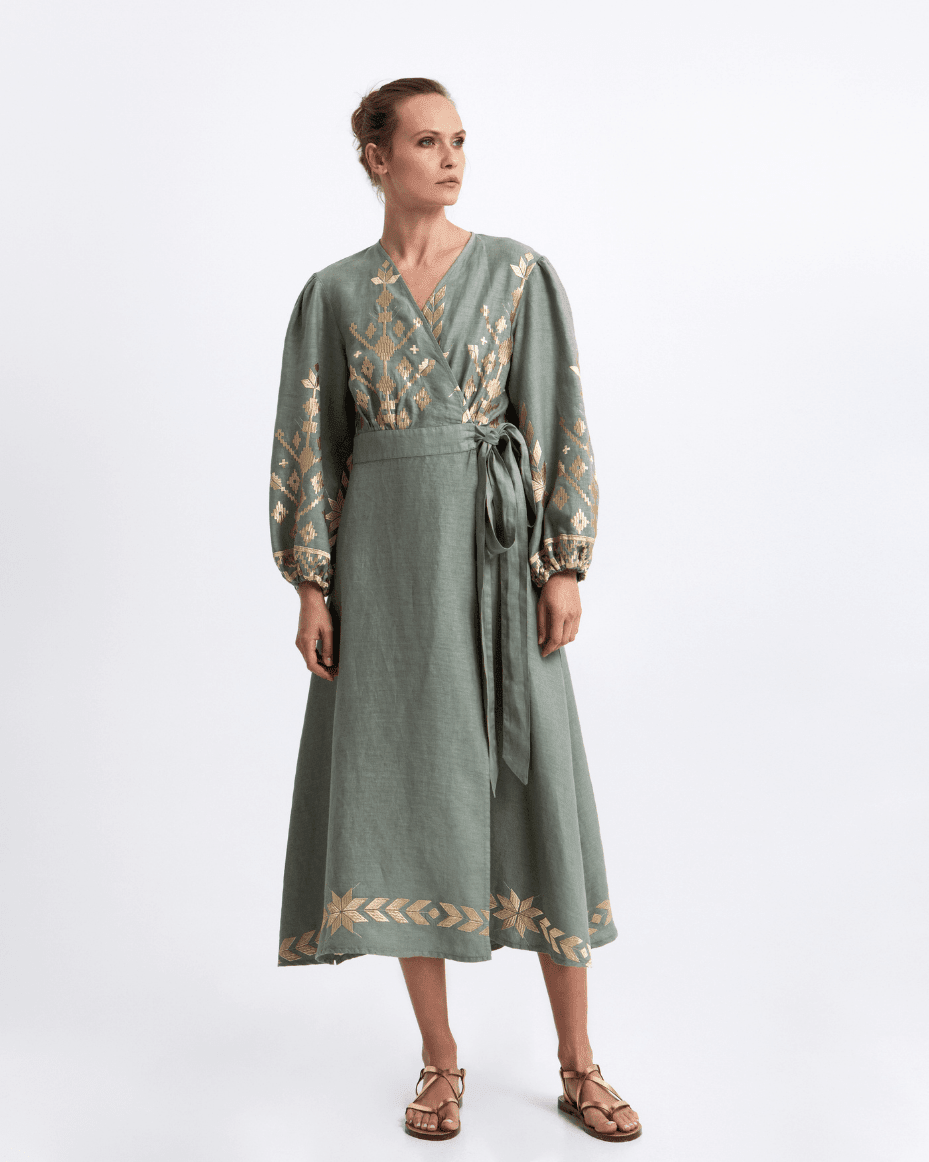 Milla Greek Archaic Kori IOS L/S Wrap Maxi Dress - GREEK ARCHAIC - Luxe Leopard