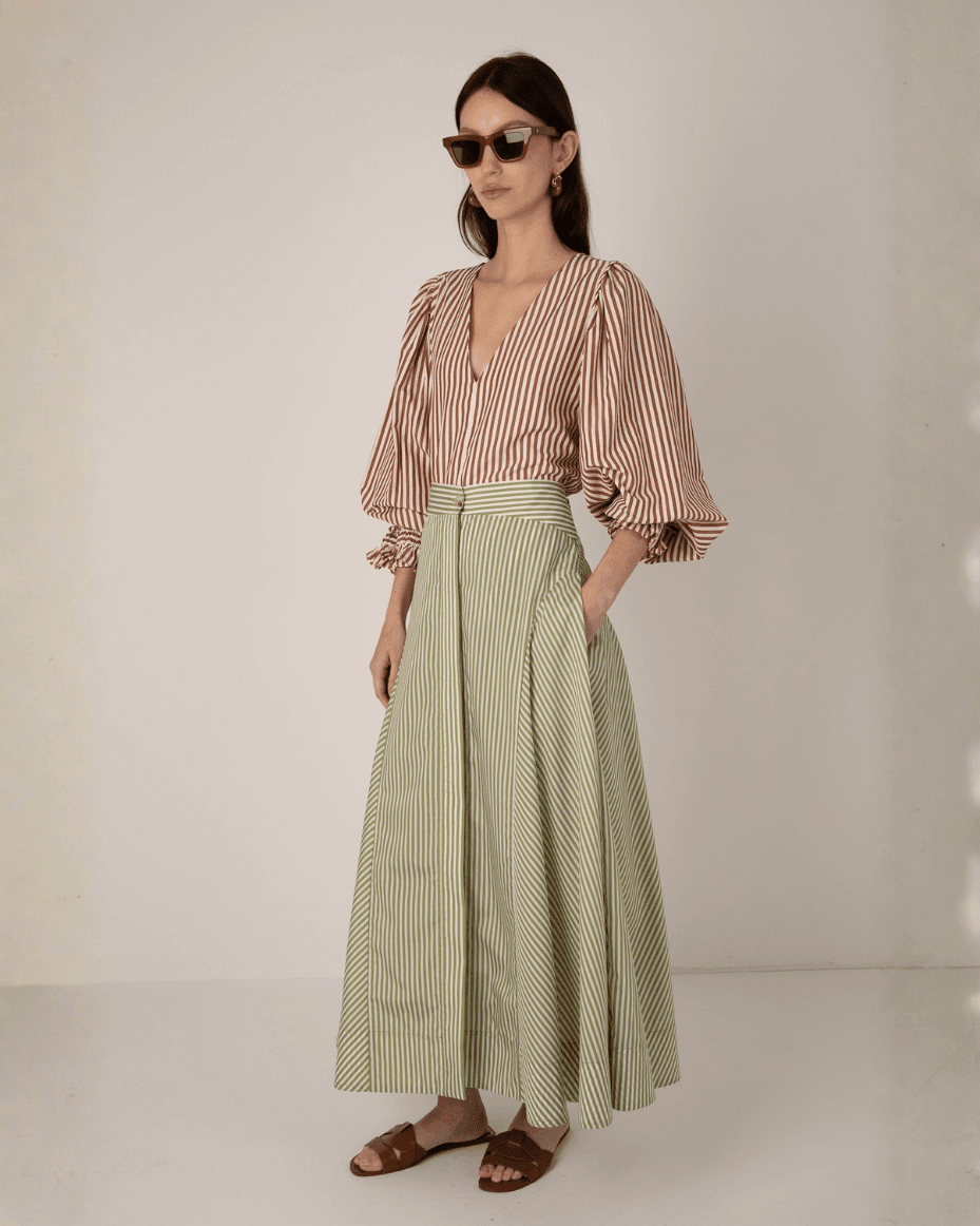 Vivere Fleur Stripe Skirt - VIVERE - Luxe Leopard