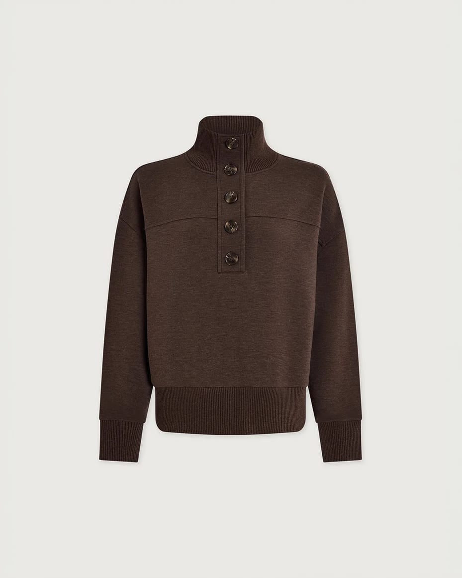 Varley Bronya Button Placket Sweat Coffee Bean Marl - VARLEY - Luxe Leopard
