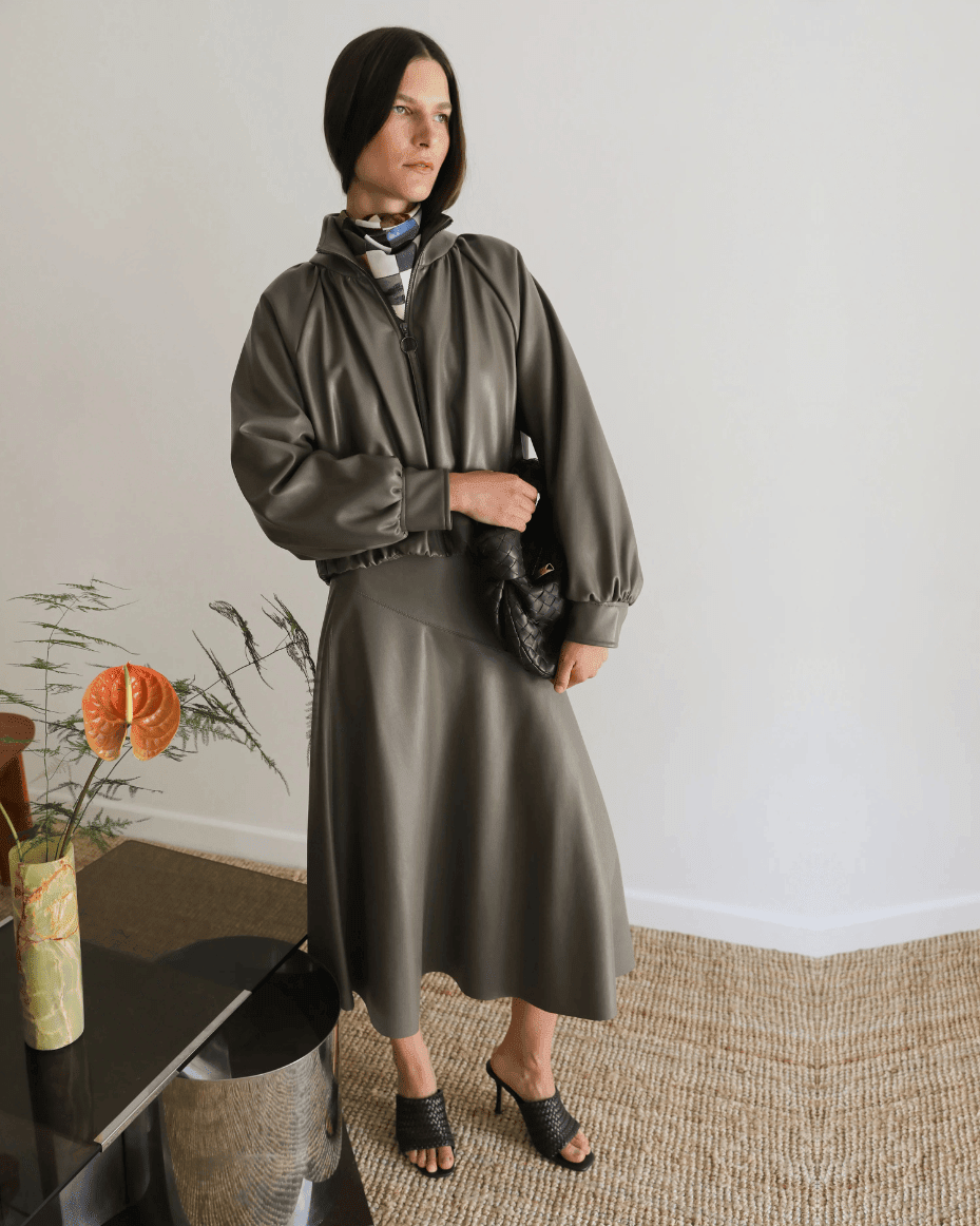 Vivere Salomi Faux Leather Bomber Jacket