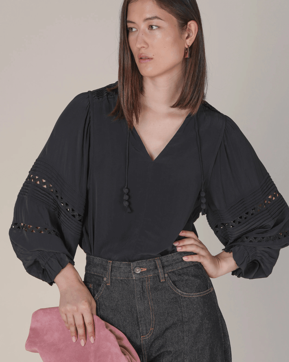 Vivere Smilla Pin Tuck Fluid Blouse - VIVERE - Luxe Leopard