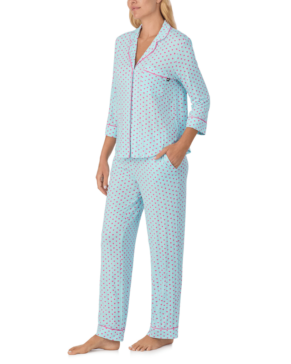 Kate Spade 3/4 Sleeve Notch Collar Long PJ Set - KATE SPADE - Luxe Leopard