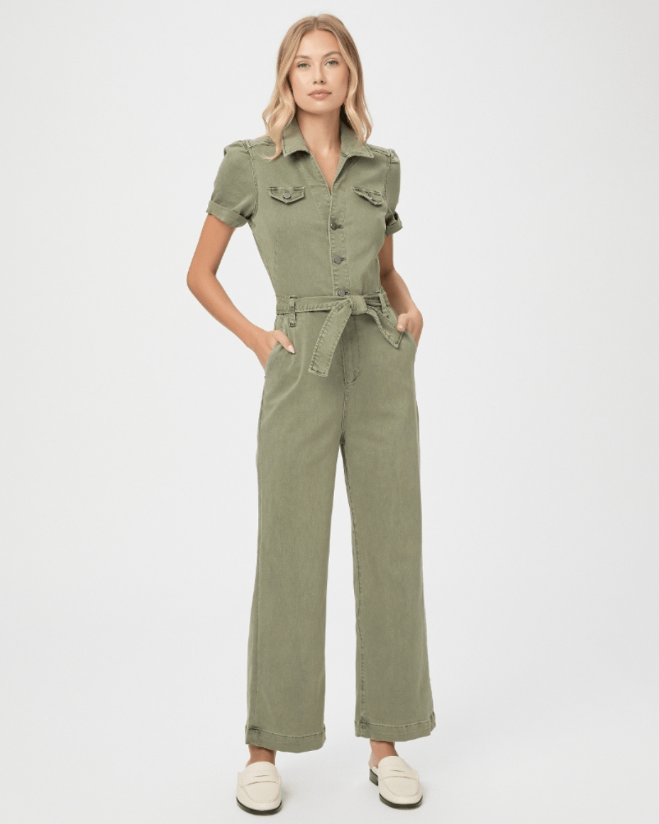 Paige Anessa Shortsleeve Jumpsuit - Vintage Ivy Green - Luxe Leopard