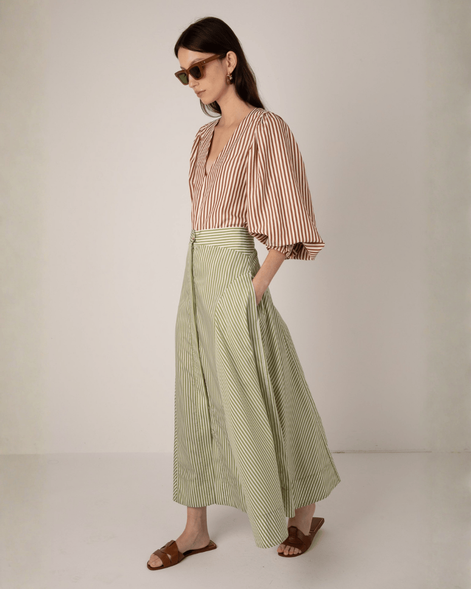 Vivere Fleur Stripe Skirt - Luxe Leopard