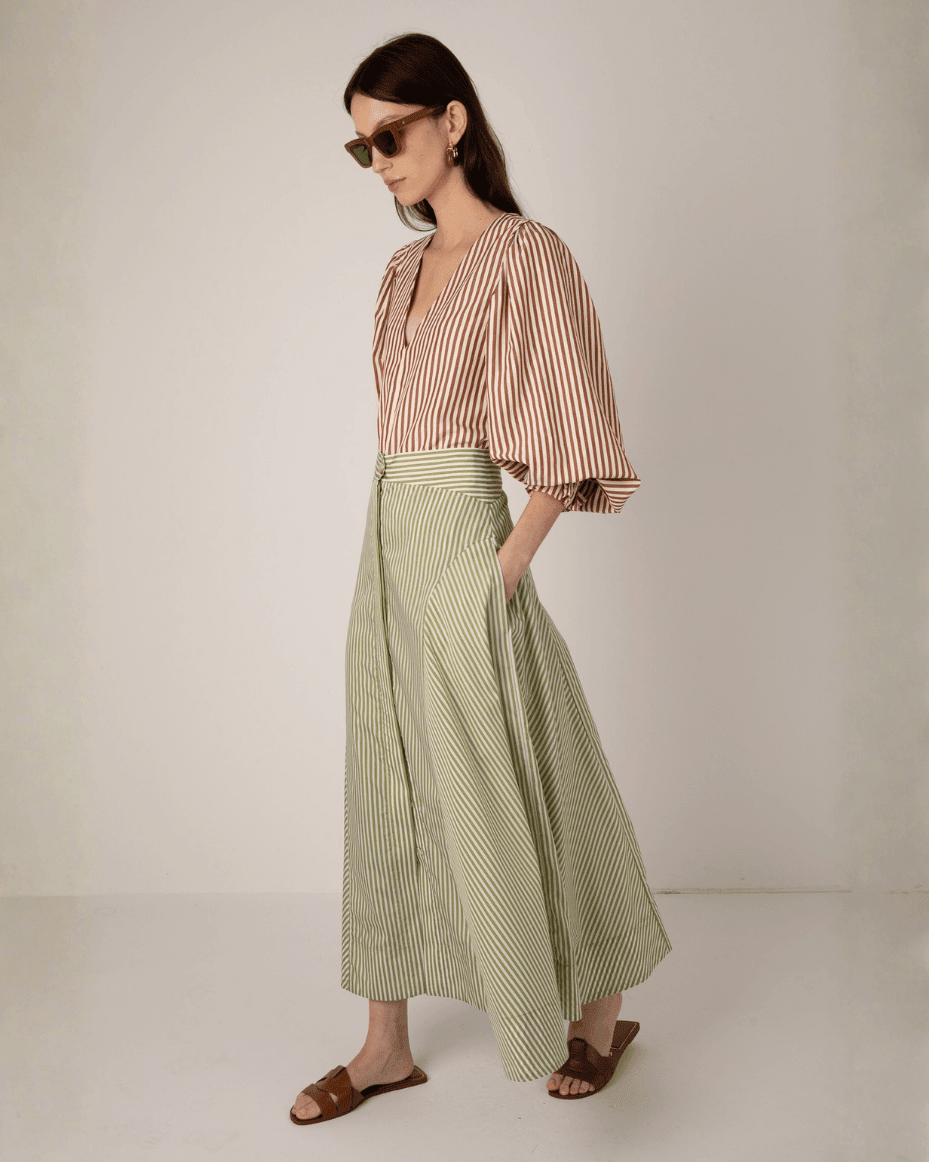 Vivere Fleur Stripe Skirt - VIVERE - Luxe Leopard
