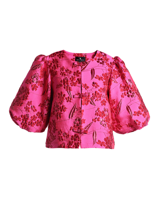 Emily Lovelock Myla Pink & Red Balloon Sleeve Cropped Shirt