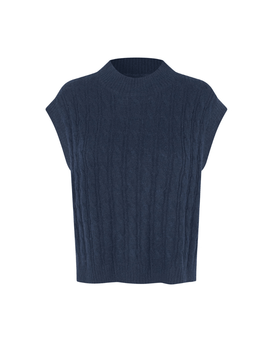 Lollys Laundry Finn Knit Vest SL in Dark Navy - LOLLYS LAUNDRY - Luxe Leopard