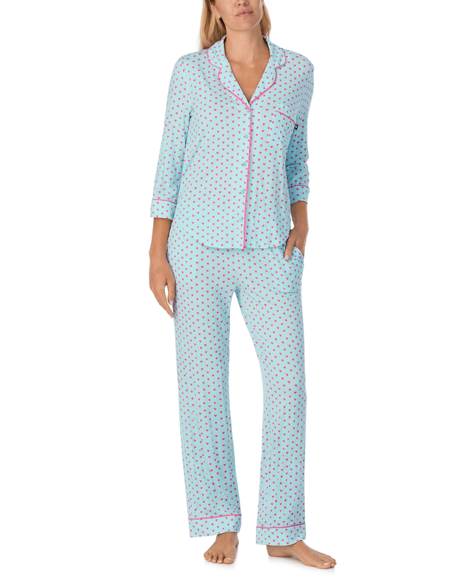 Kate Spade 3/4 Sleeve Notch Collar Long PJ Set - KATE SPADE - Luxe Leopard