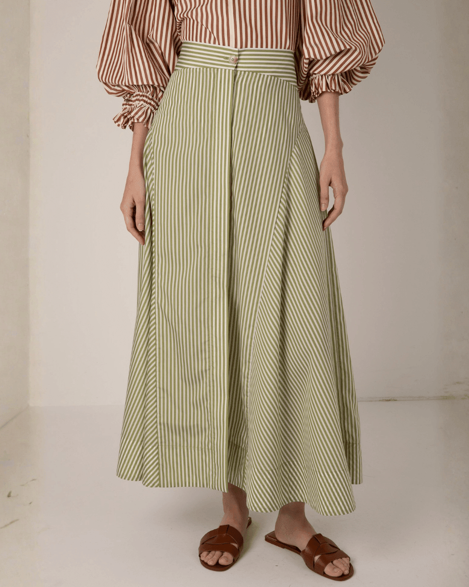 Vivere Fleur Stripe Skirt - VIVERE - Luxe Leopard