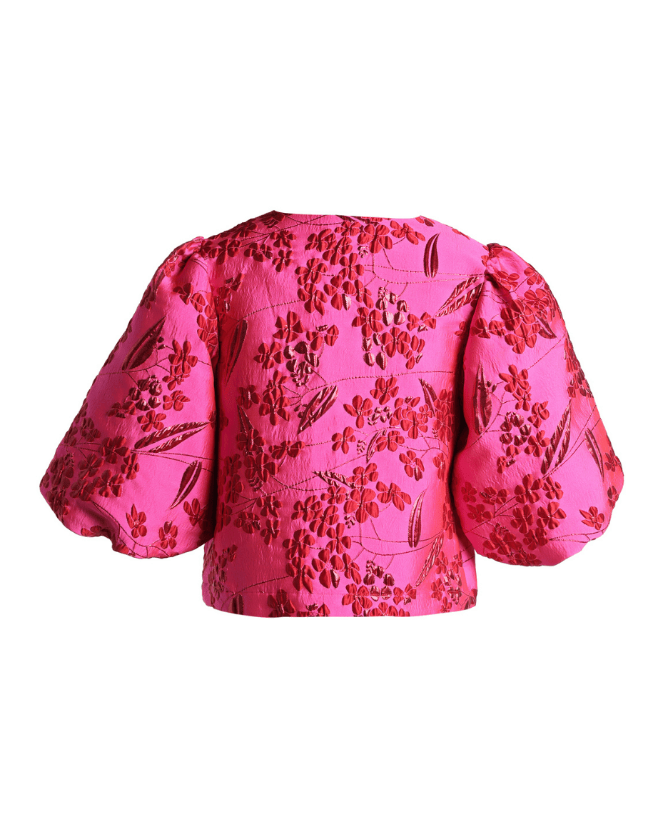 Emily Lovelock Myla Pink & Red Balloon Sleeve Cropped Shirt - EMILY LOVELOCK - Luxe Leopard