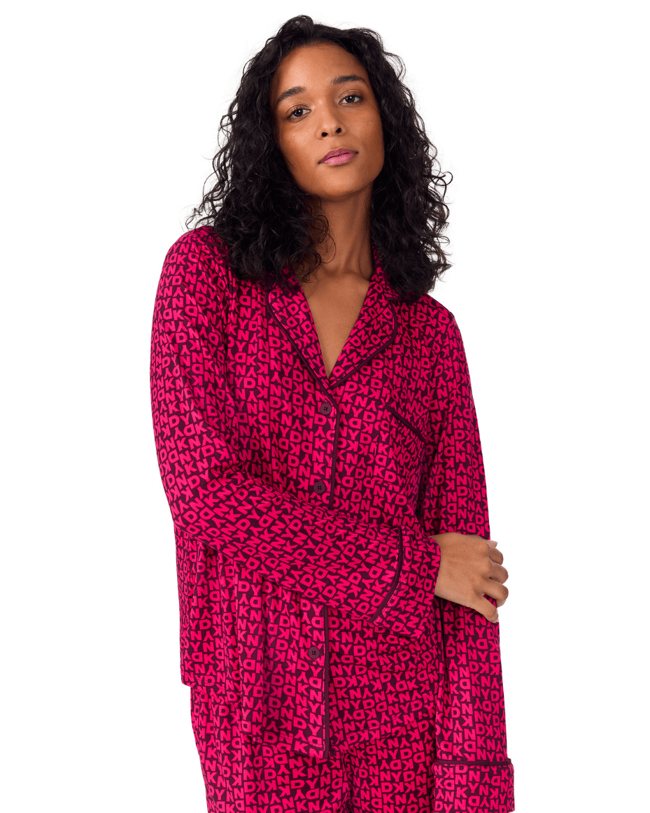 DKNY Long Sleeve Notch Collar Top & Pant Set - DKNY - Luxe Leopard