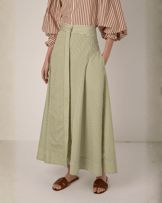 Vivere Fleur Stripe Skirt - VIVERE - Luxe Leopard