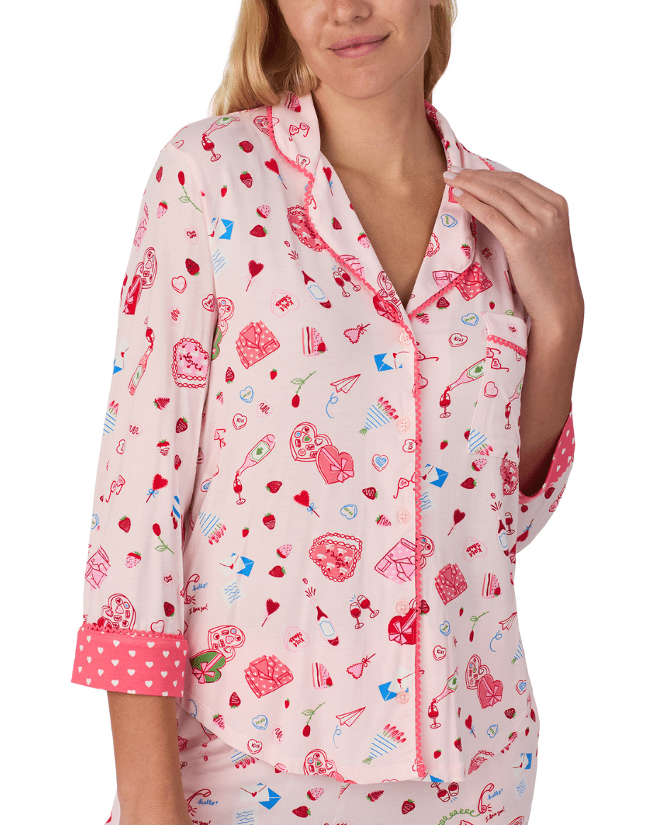 Kate Spade 3/4 Sleeve Notch Collar Long PJ Set - KATE SPADE - Luxe Leopard