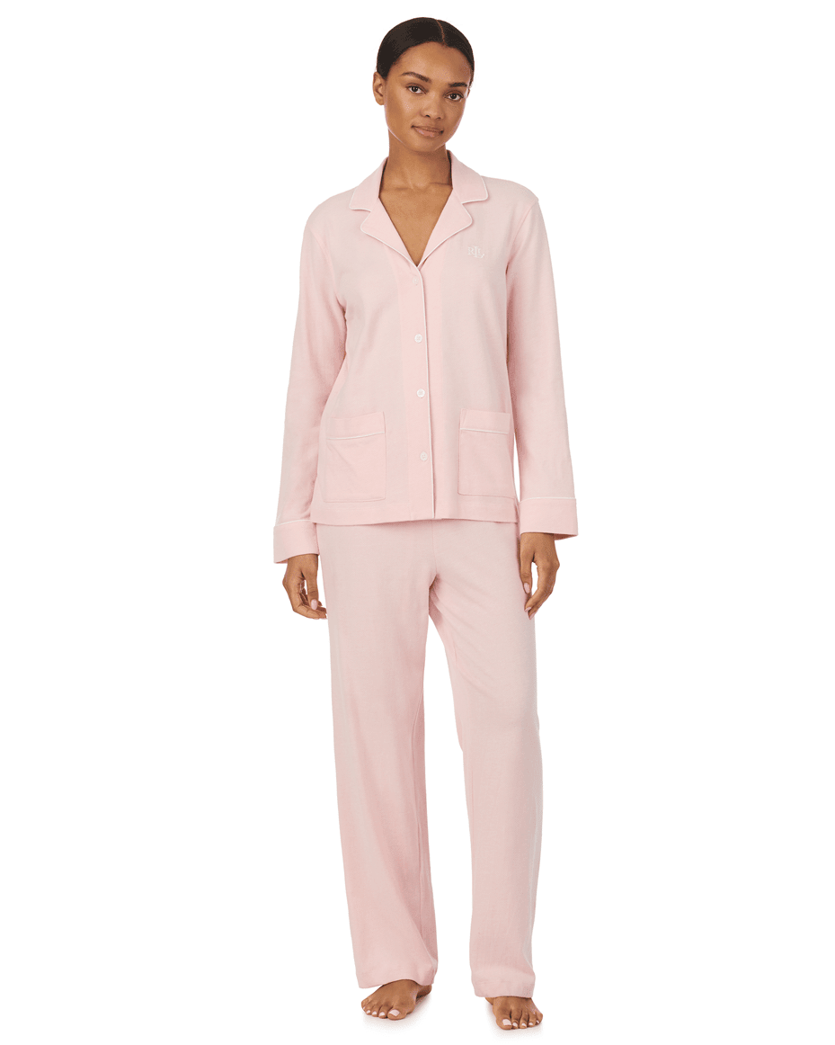 Lauren Ralph Lauren Long Sleeved Notch Collar Pant Pj Set in Pink - RALPH LAUREN - Luxe Leopard