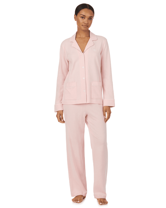 Lauren Ralph Lauren Long Sleeved Notch Collar Pant Pj Set in Pink - RALPH LAUREN - Luxe Leopard
