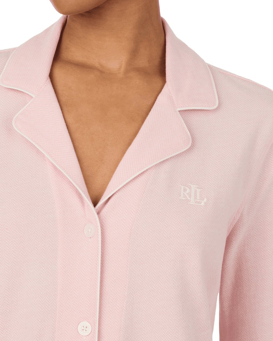 Lauren Ralph Lauren Long Sleeved Notch Collar Pant Pj Set in Pink - RALPH LAUREN - Luxe Leopard