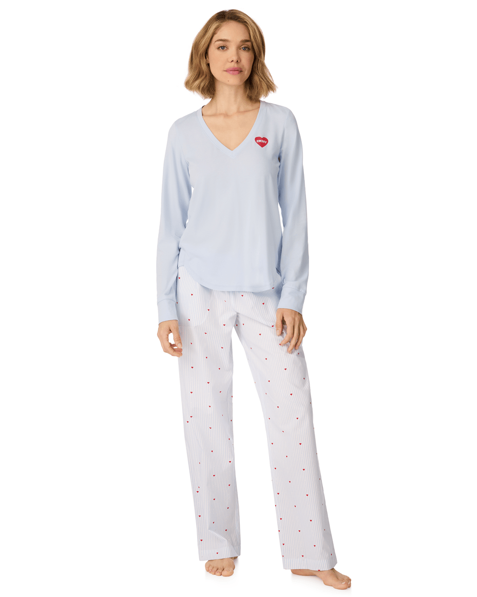 DKNY Long Pj Set in Frost Blue Heart