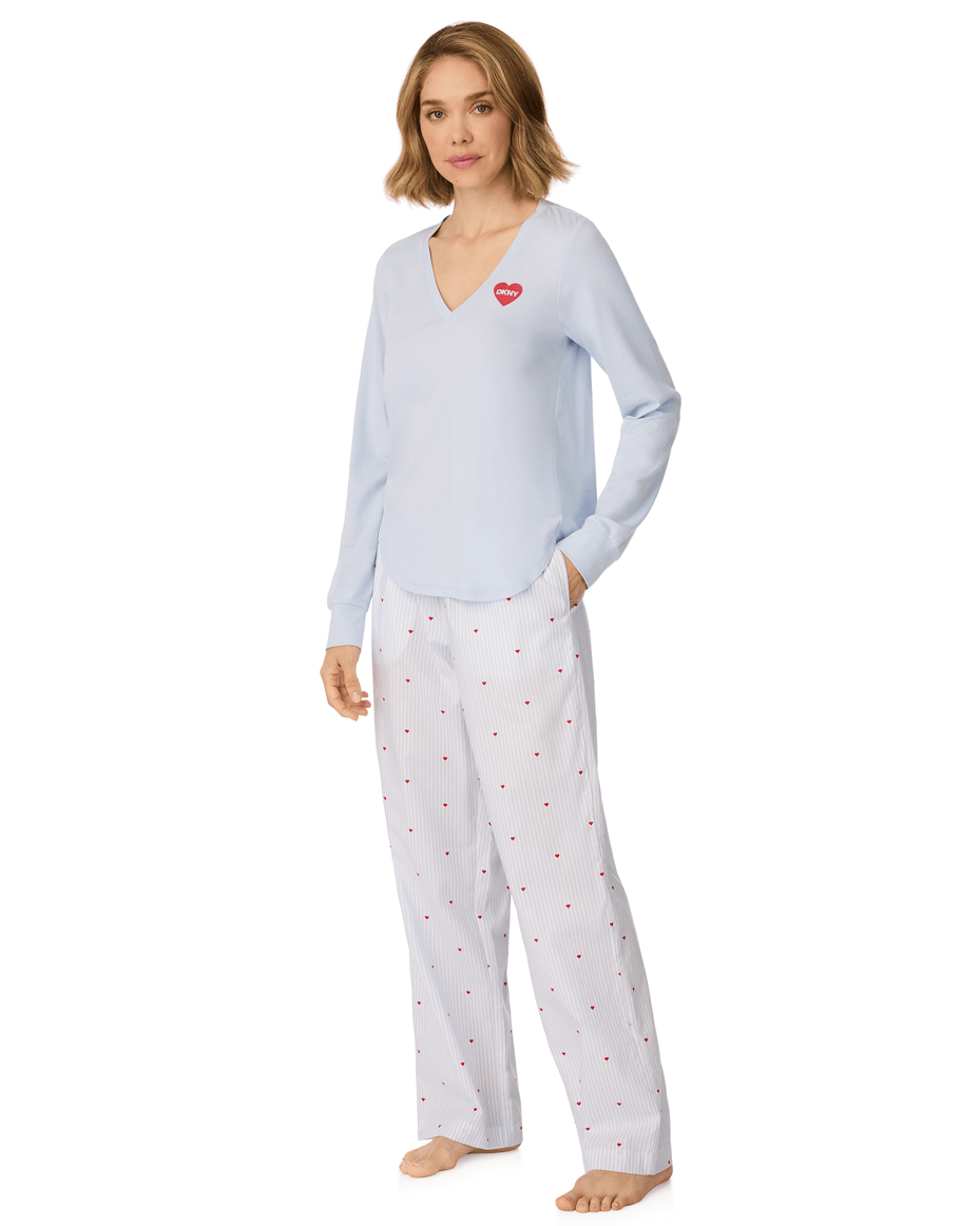 DKNY Long Pj Set in Frost Blue Heart