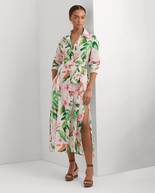 Ralph Lauren Water Colour Tropical Floral Midi Shirt Dress - Luxe Leopard