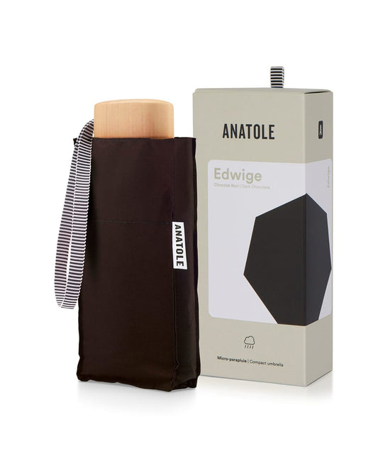 Anatole Edwige Folding Compact Umbrella in Dark Chocolate - Luxe Leopard