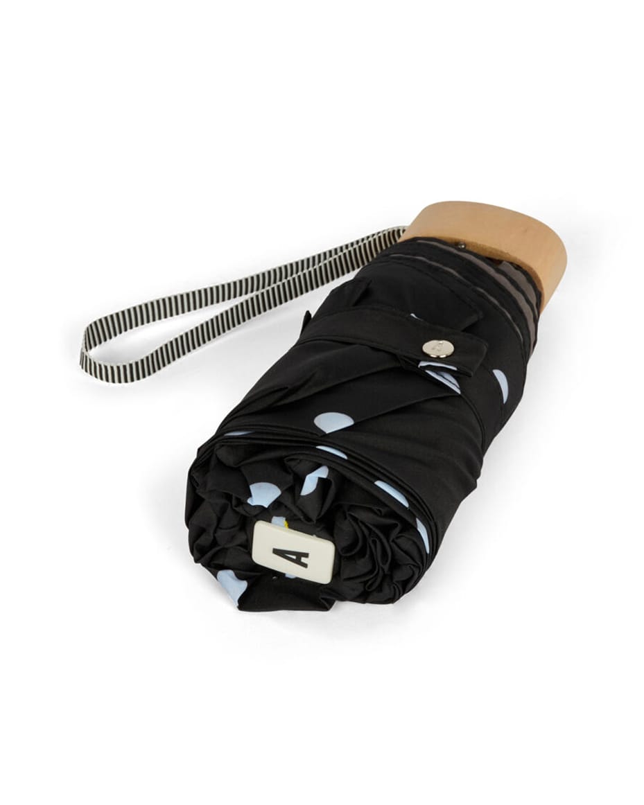 Anatole Carmen Folding Compact Umbrella in Black and Polka Dots - Luxe Leopard