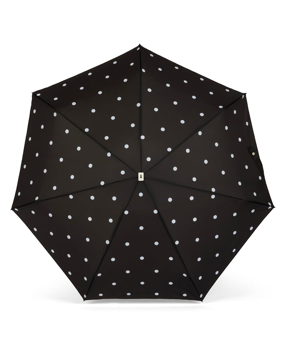 Anatole Carmen Folding Compact Umbrella in Black and Polka Dots - Luxe Leopard