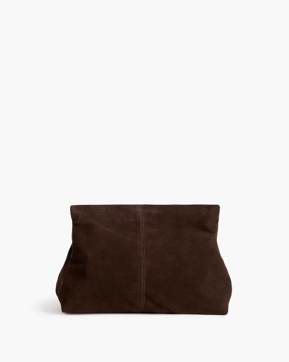 Flattered Clay Clutch in Chocolate Suede