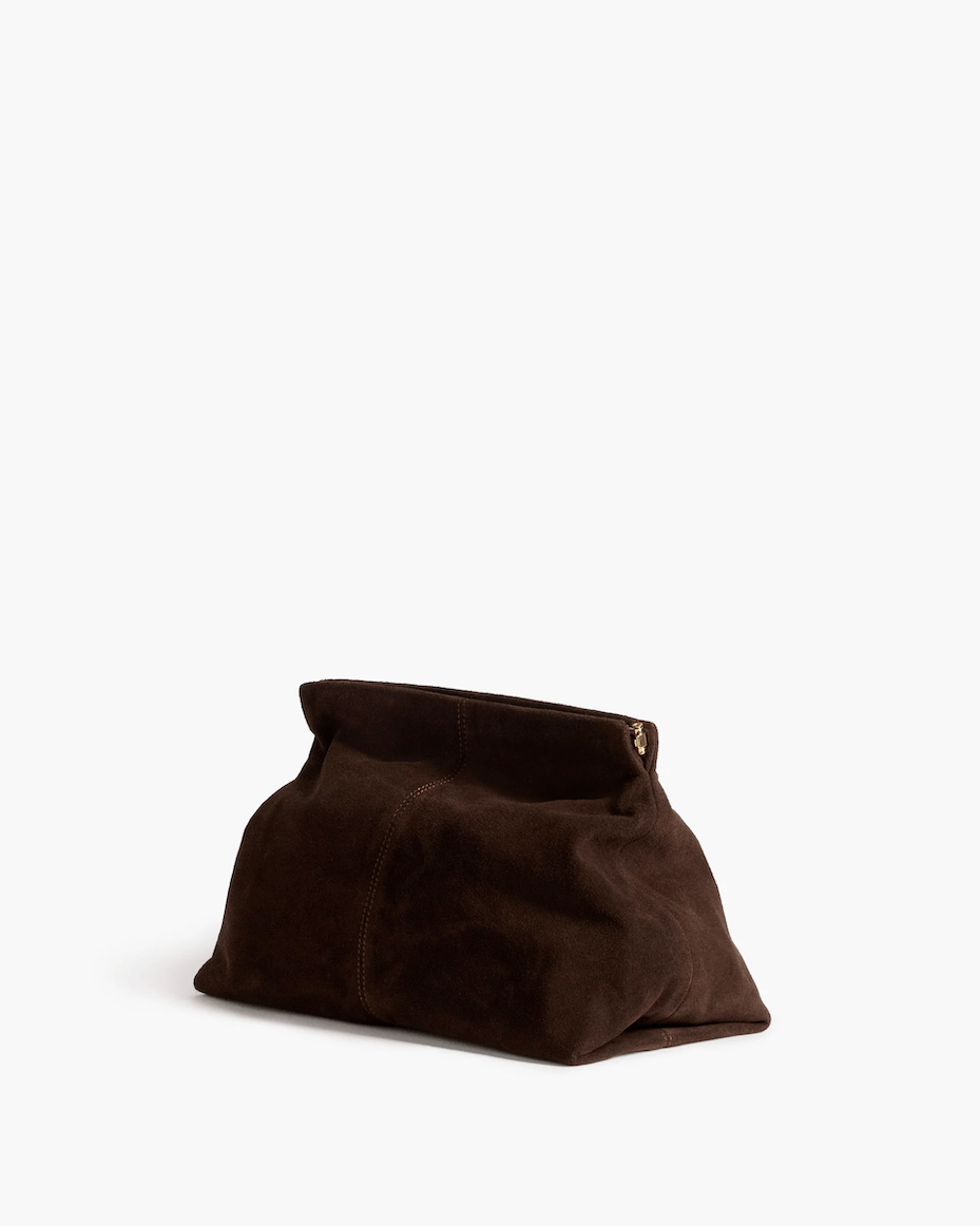 Flattered Clay Clutch in Chocolate Suede