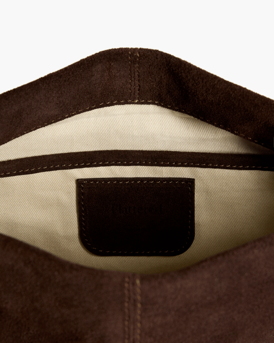 Flattered Clay Clutch in Chocolate Suede