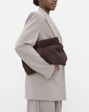 Flattered Clay Clutch in Chocolate Suede