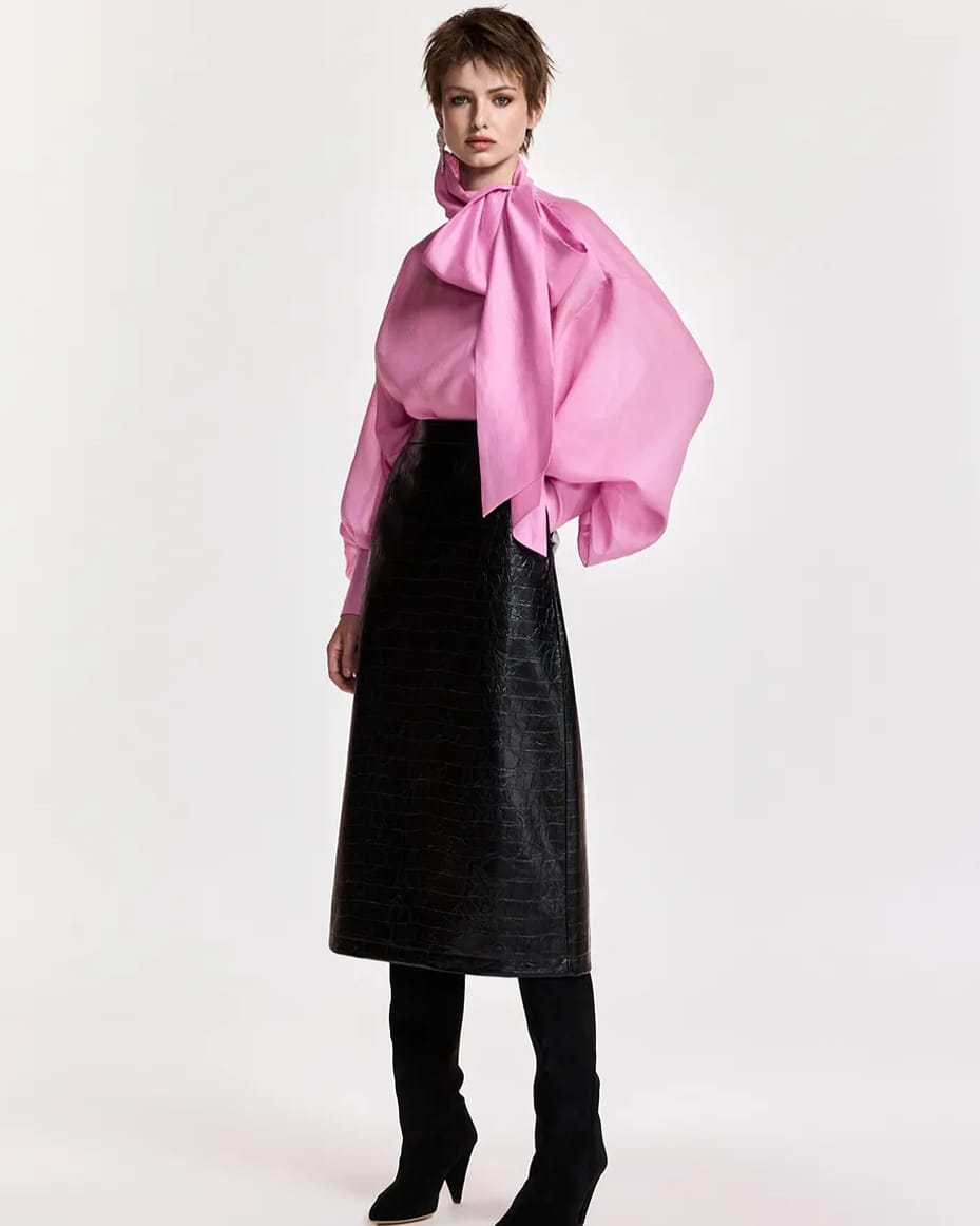 Essentiel Antwerp Karismatic Pussy Bow Tie Top Millenial Pink