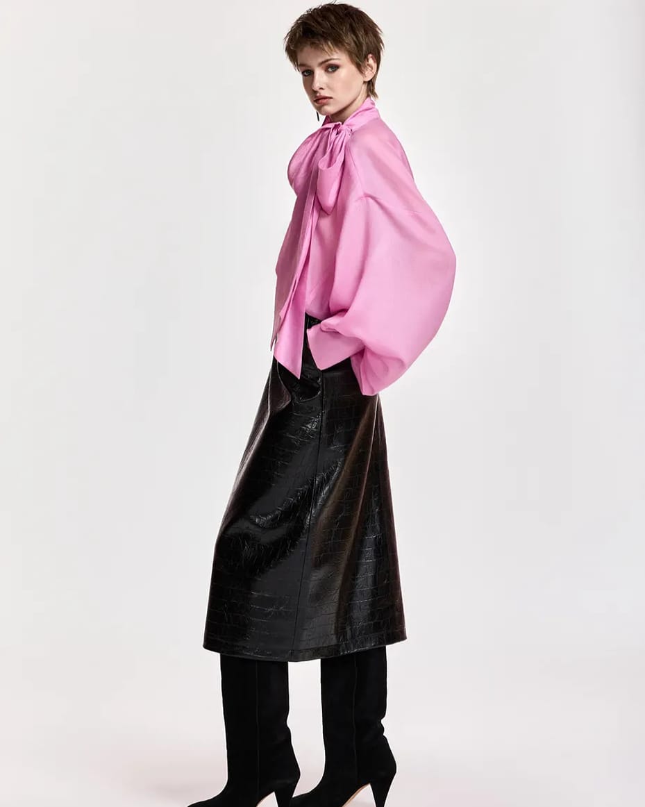 Essentiel Antwerp Karismatic Pussy Bow Tie Top Millenial Pink