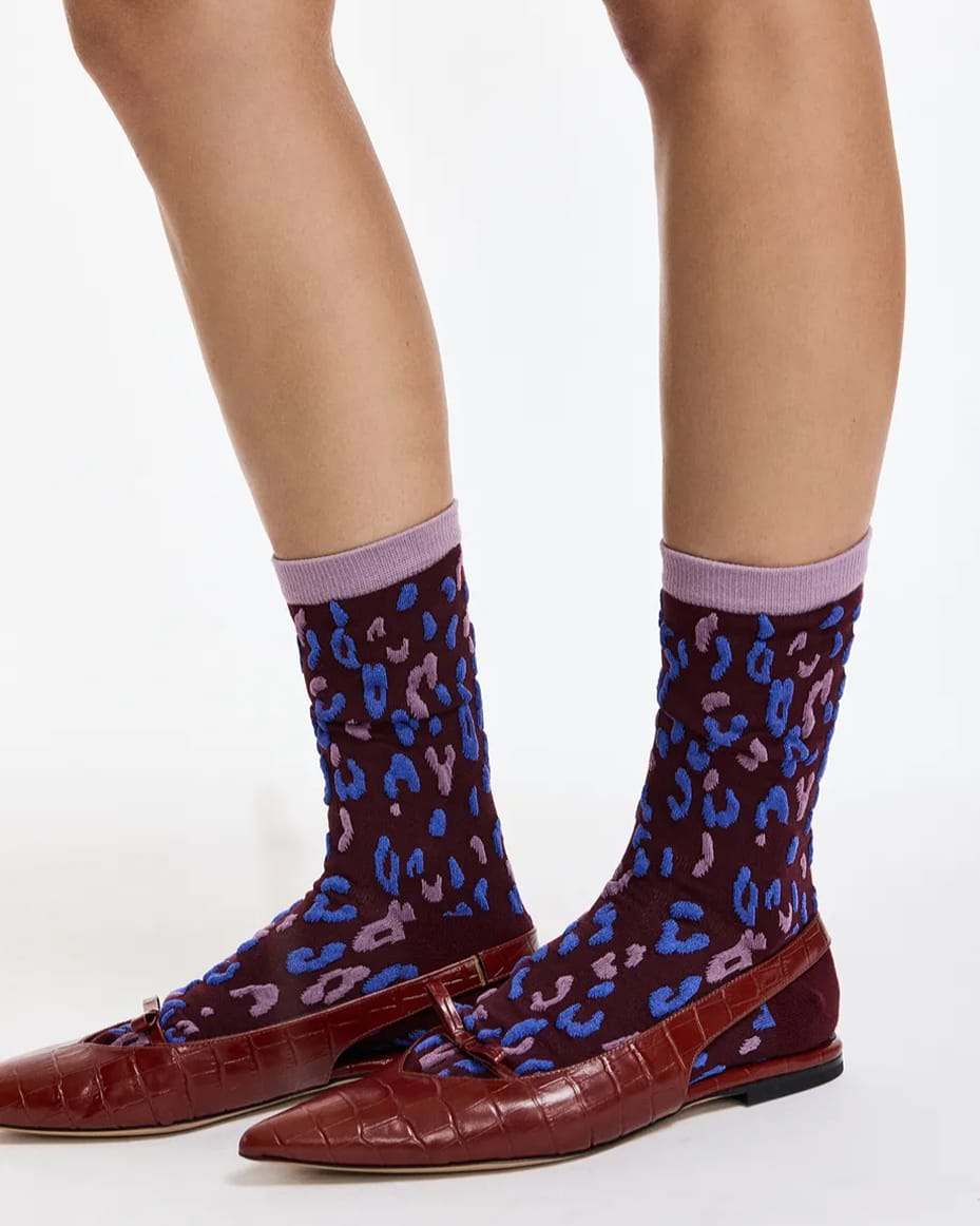 Essentiel Antwerp Karty Leopard Socks Wine Not