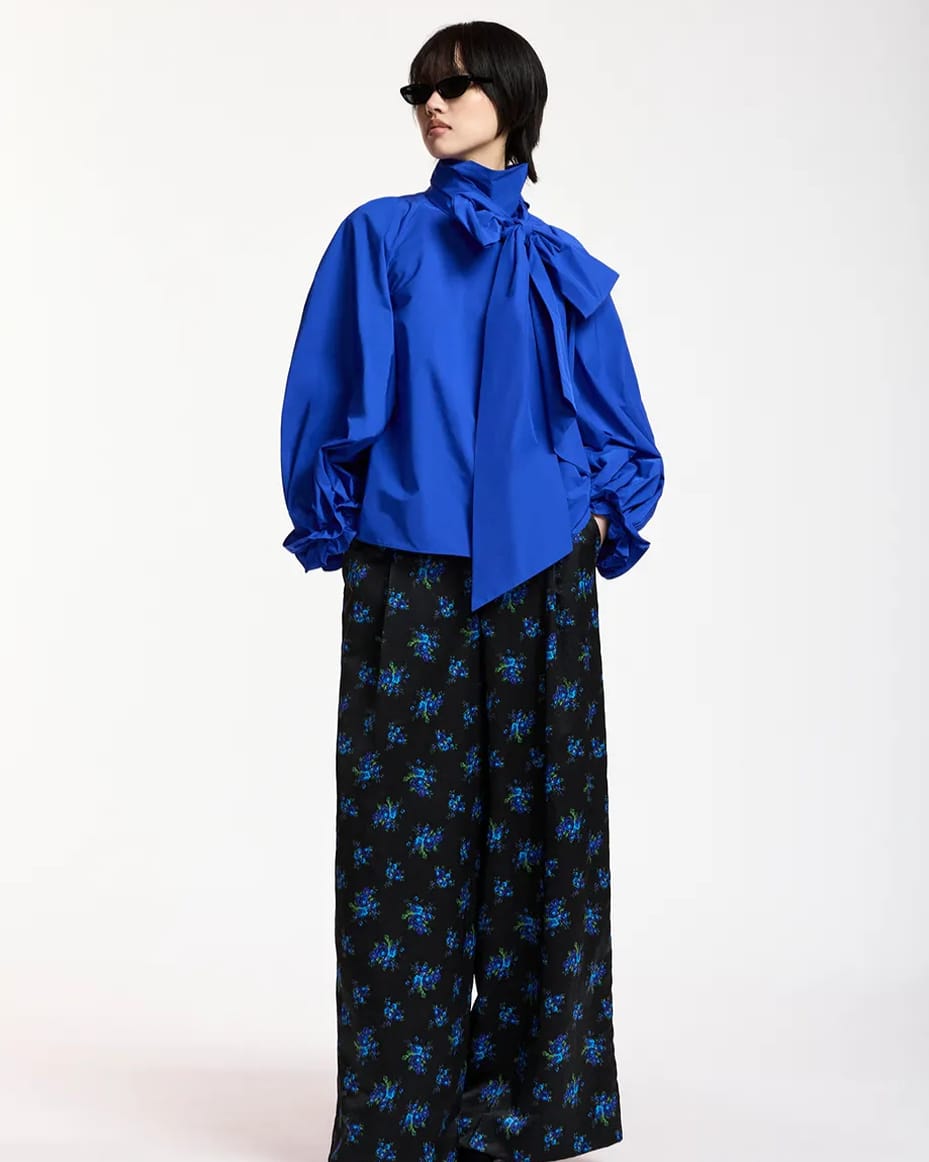Essentiel Antwerp Keily Pussy Bow Tie Top Indigo Ink