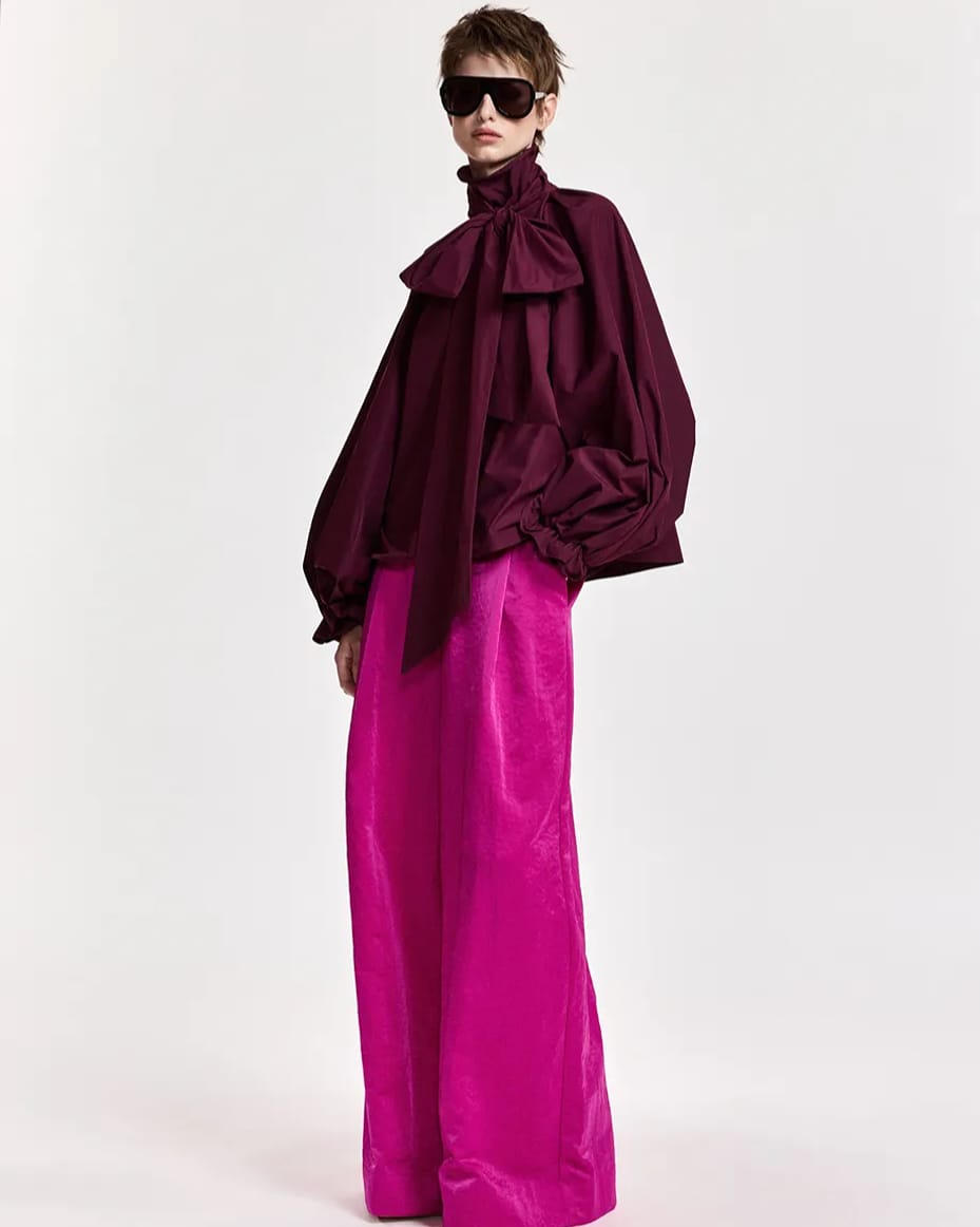 Essentiel Antwerp Keily Pussy Bow Tie Top Wine Not
