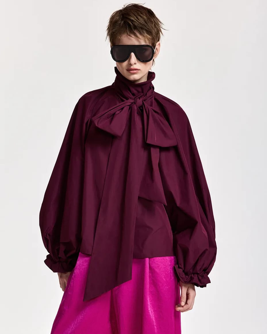 Essentiel Antwerp Keily Pussy Bow Tie Top Wine Not